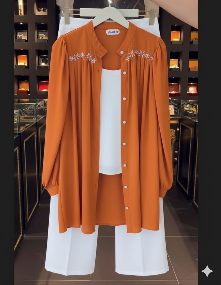 Embroidered Balloon Sleeve Cardigan 3 piece dress