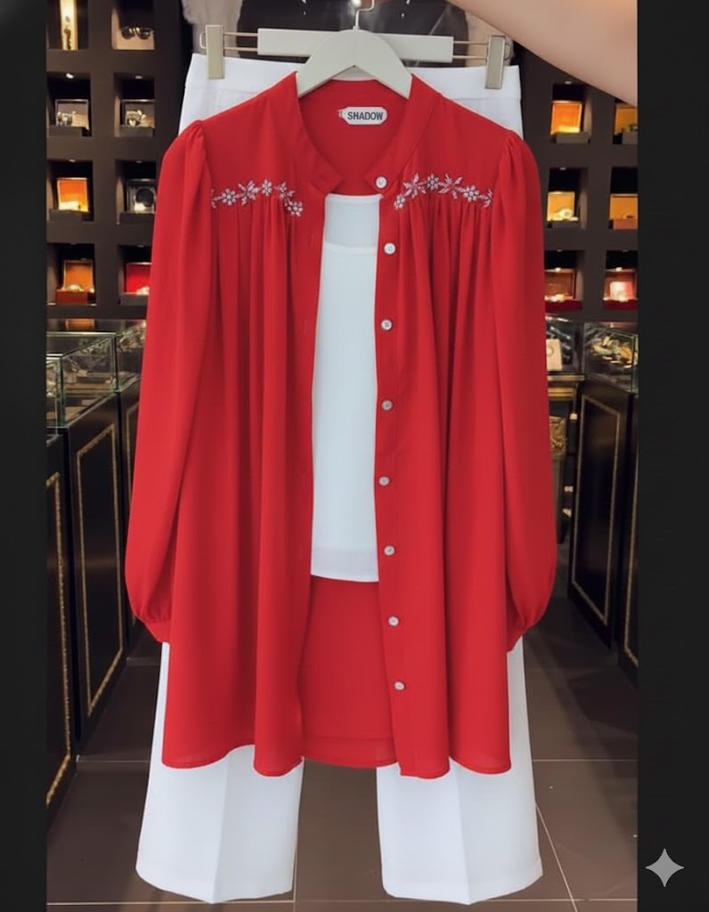Premium Red & White 3-Piece Embroidered Ensemble
