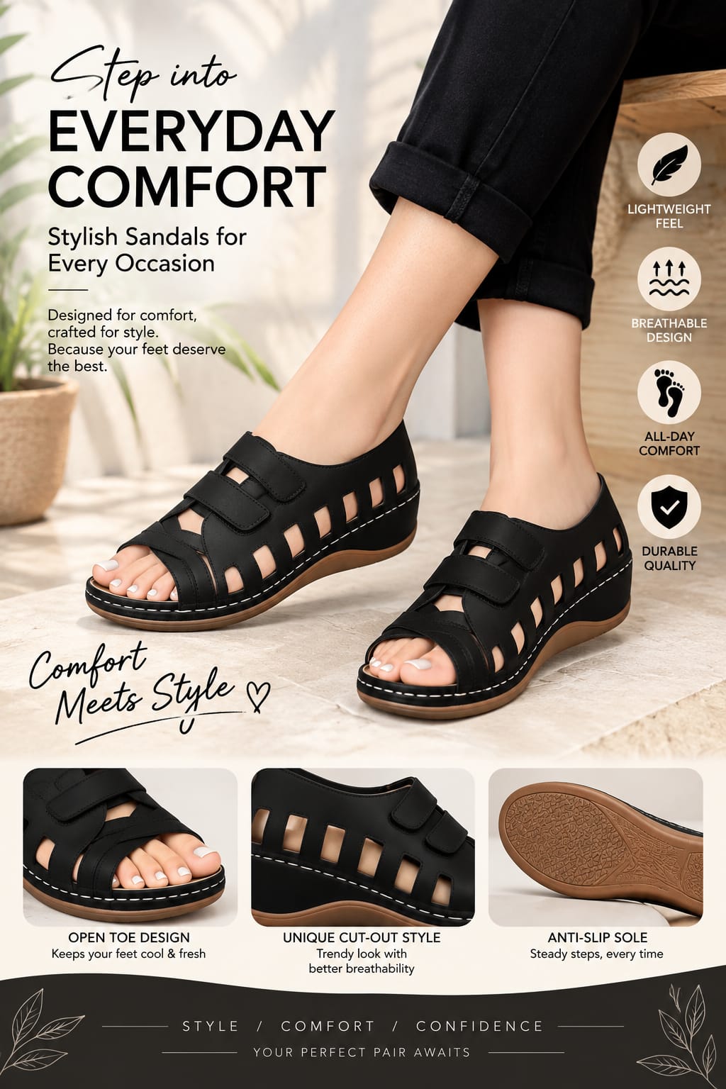 Women's Breathable Comfort Wedge Sandals