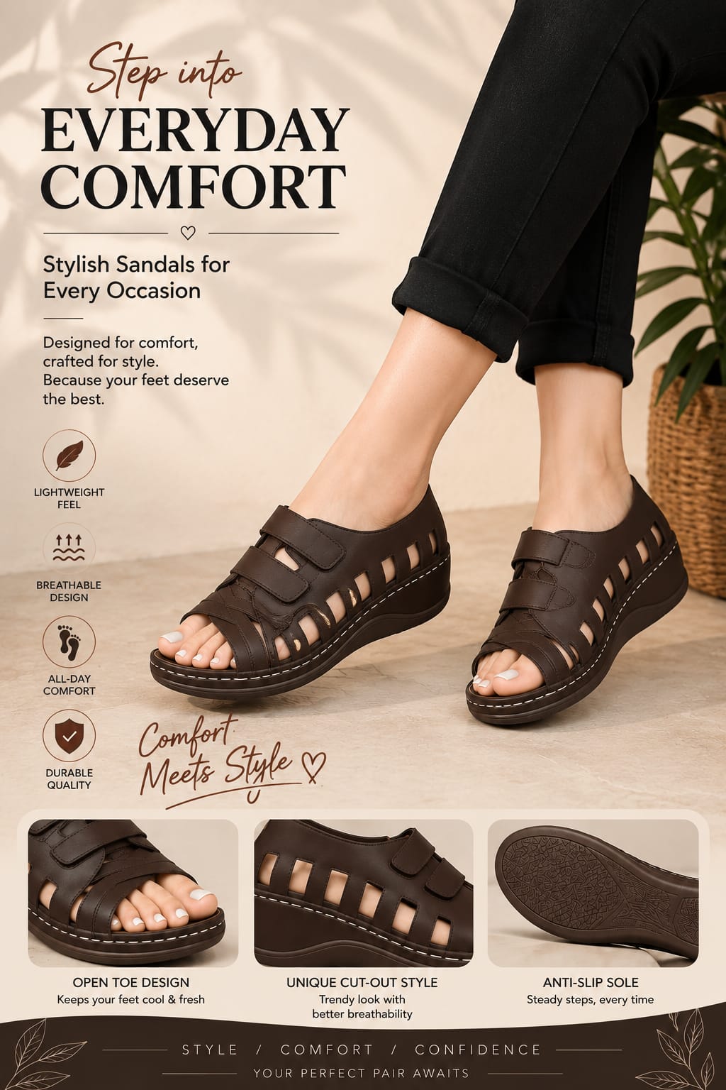 Women's Breathable Comfort Wedge Sandals