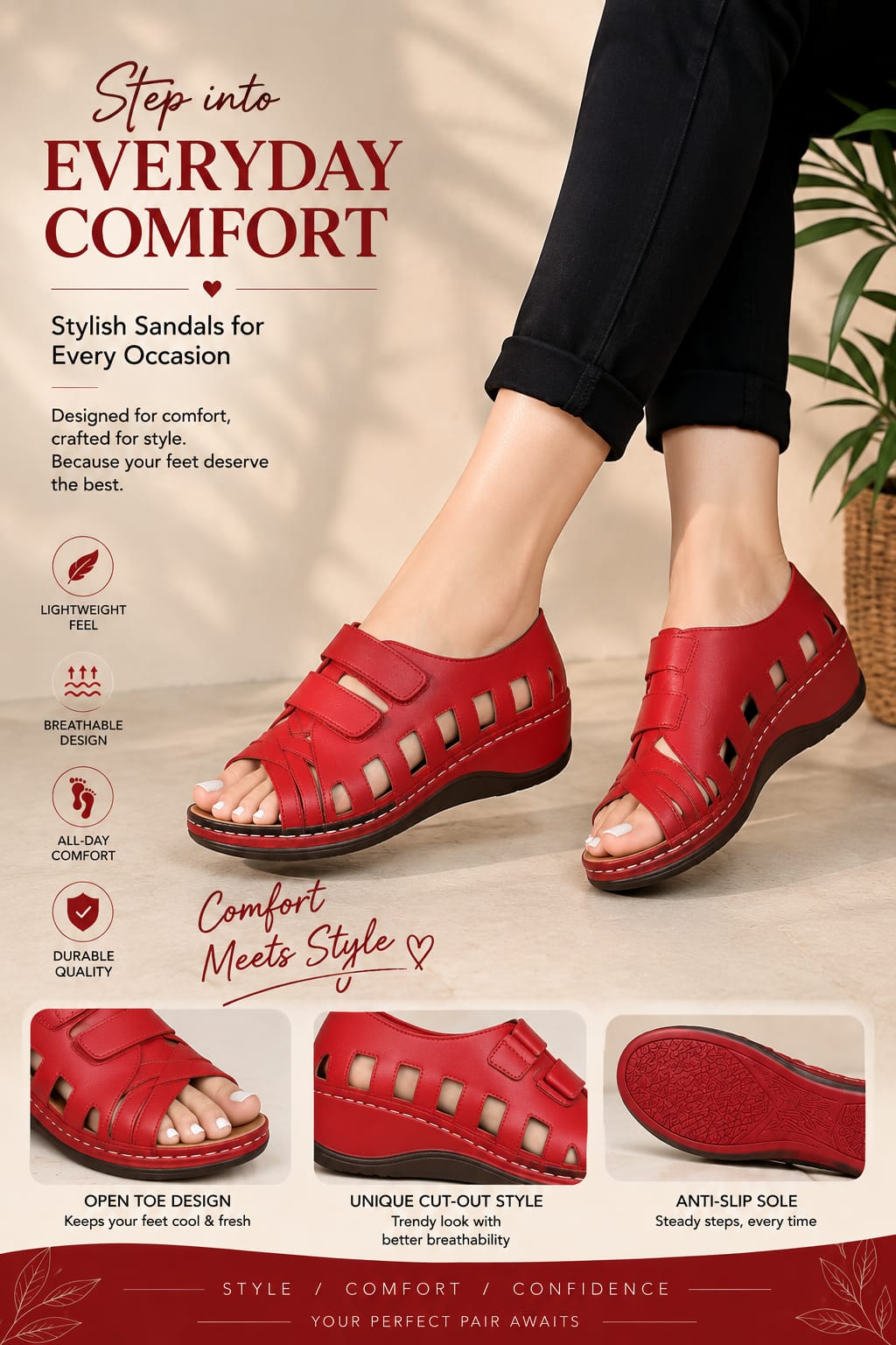Women's Breathable Comfort Wedge Sandals
