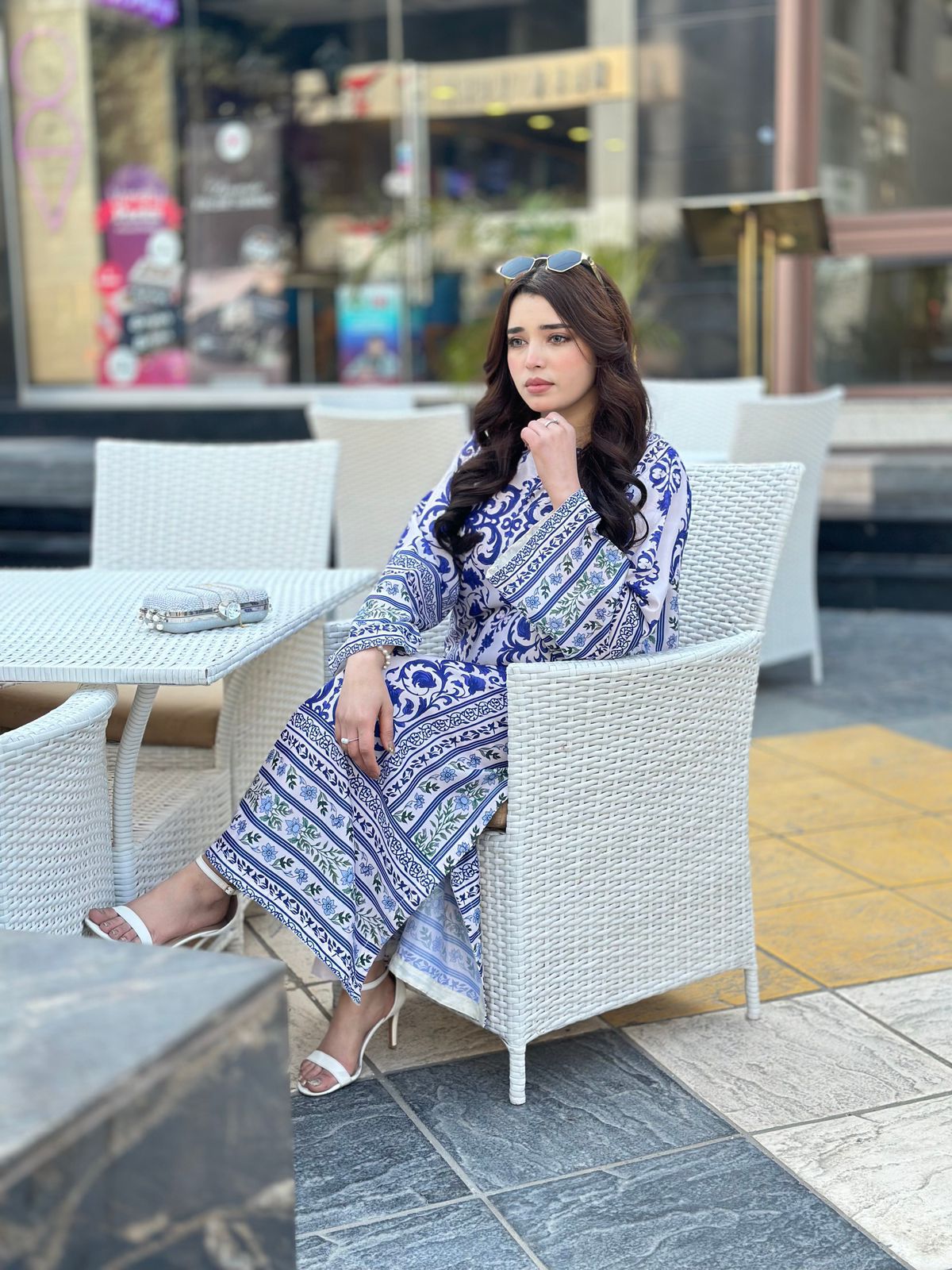 2-Piece Blue & White Printed Lawn Suit