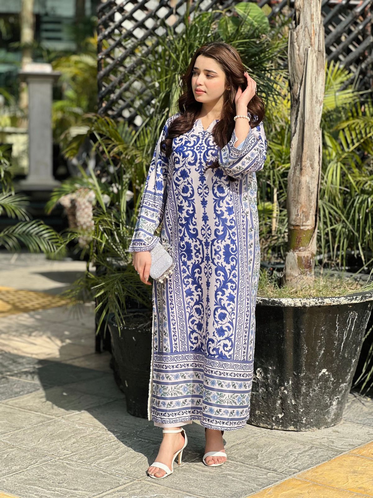 2-Piece Blue & White Printed Lawn Suit