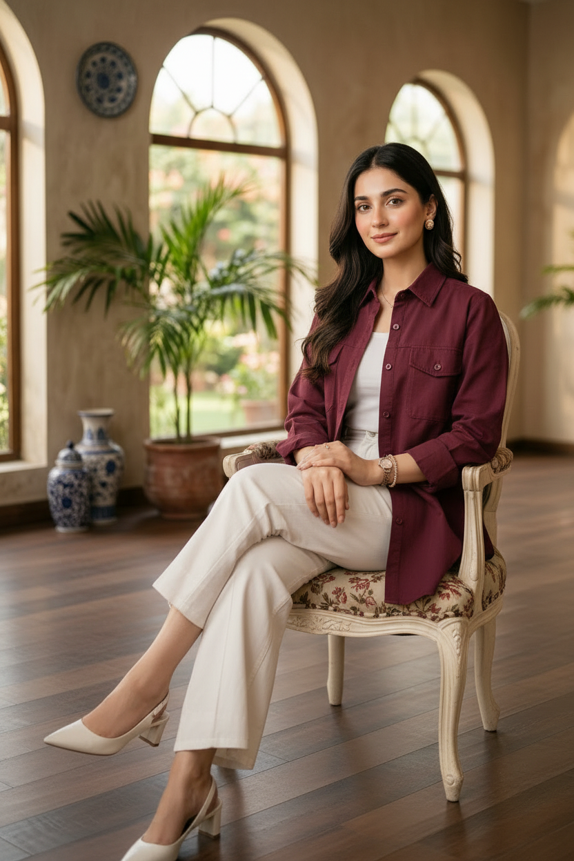 Burgundy Button-Down Co-ord Set