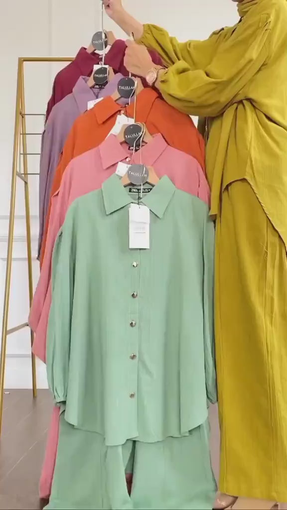 Mint Ruffle Collar Tunic & Trouser Set