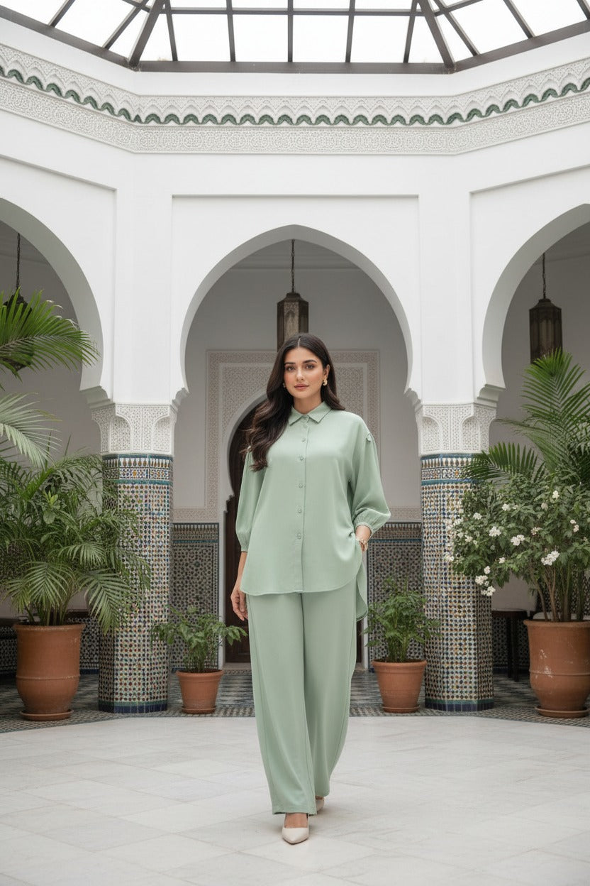 Mint Ruffle Collar Tunic & Trouser Set